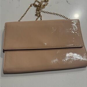 Halogen beige leather clutch bag